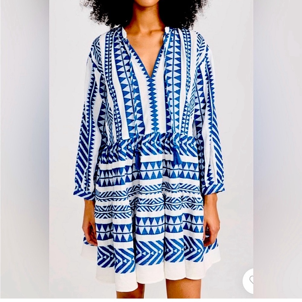 MAREA Blue and White Patterned Midi Dress